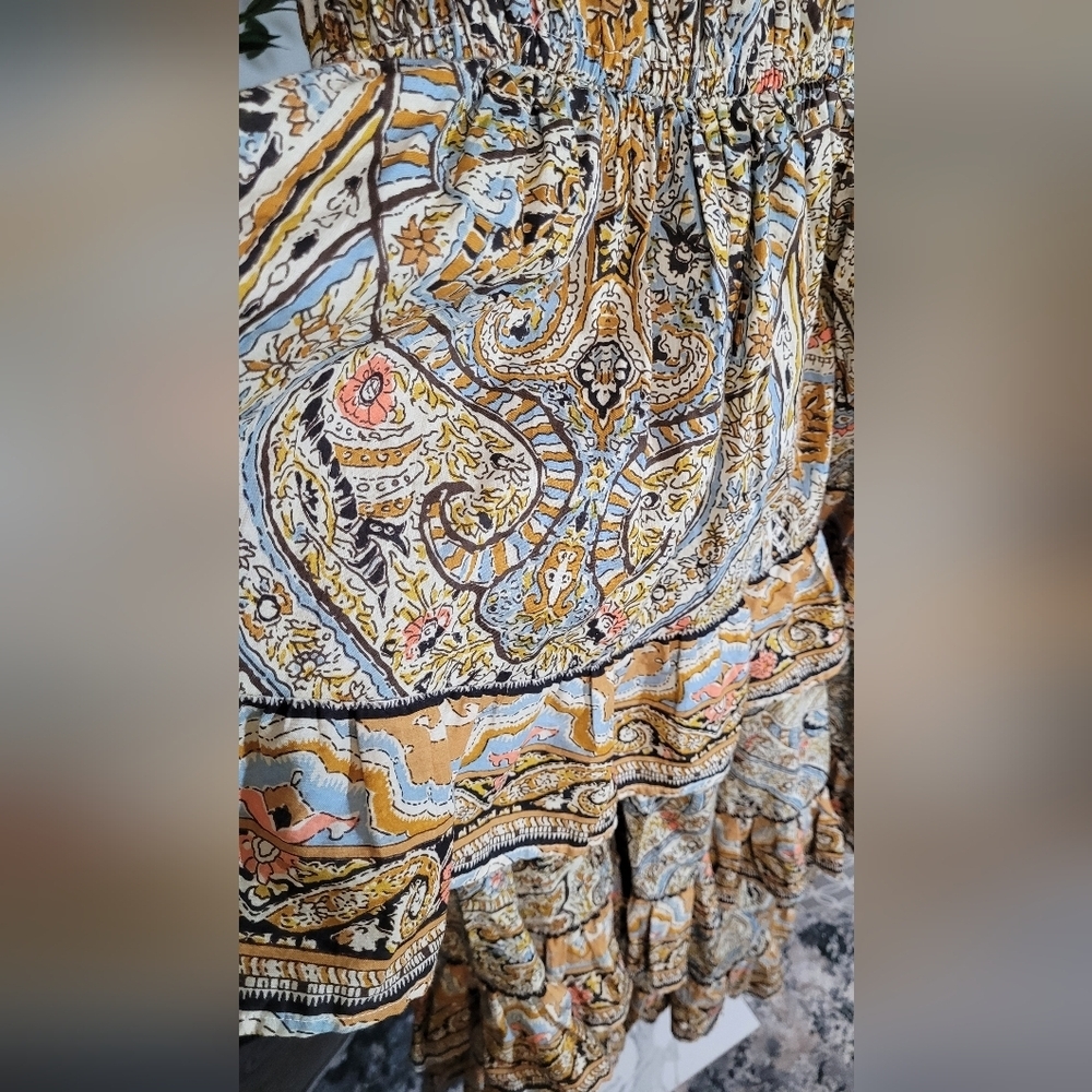 Cleobella Boho Tiered Maxi Dress Paisley Print, Spaghetti Straps, Large - Picture 4 of 9